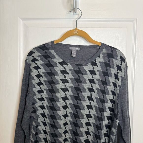 H&M Merino Wool Knit Blend Houndstooth Lightweight Long Sleeve Crew Neck Sweater - Picture 3 of 9